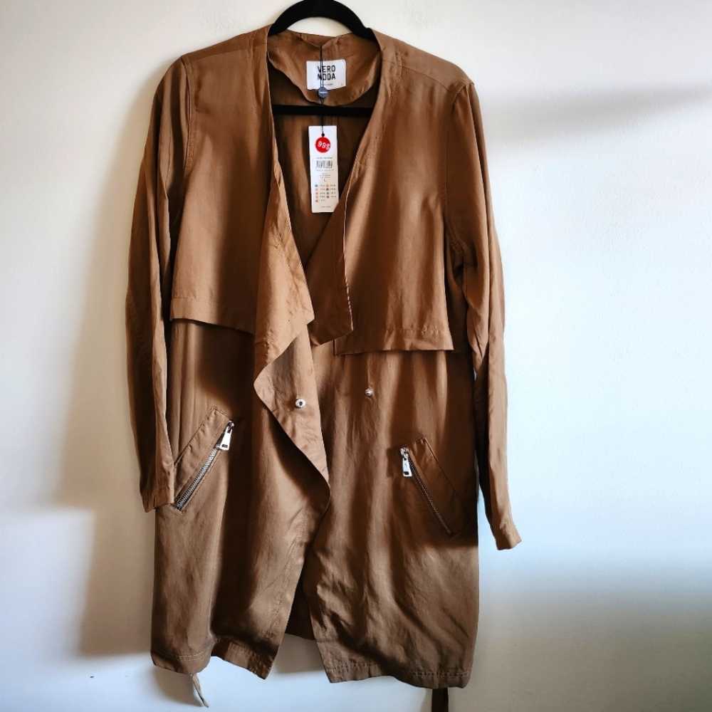 VERO MODA I NWT L Lyocell Trench Coat I deep tan brown